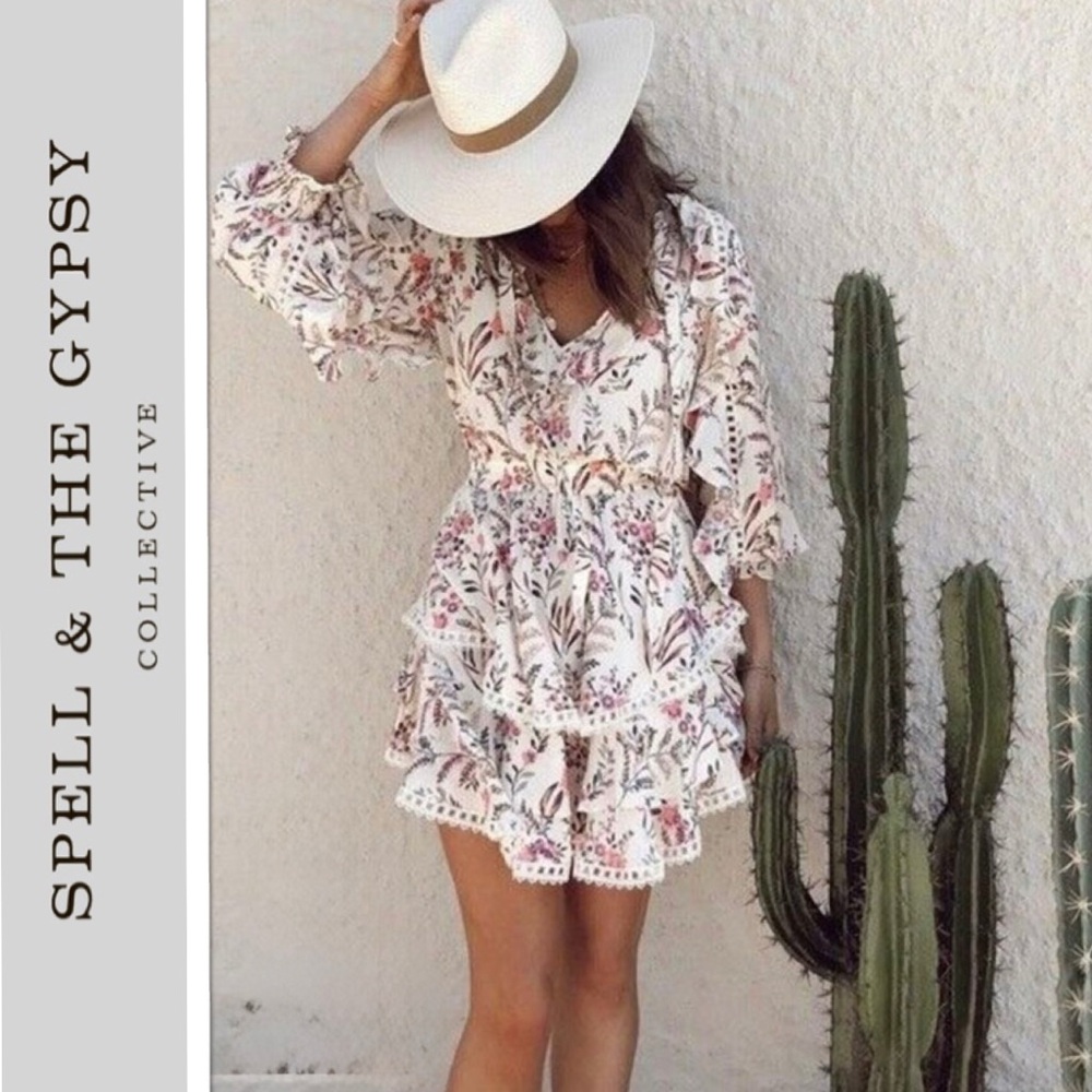Spell Boho Floral Cream Mini Dress - Picture 9 of 13